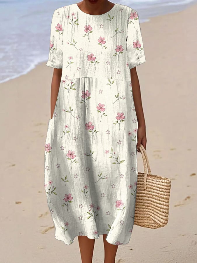 Robe Femme Imprimée Fleurs Manches Courtes - Julie