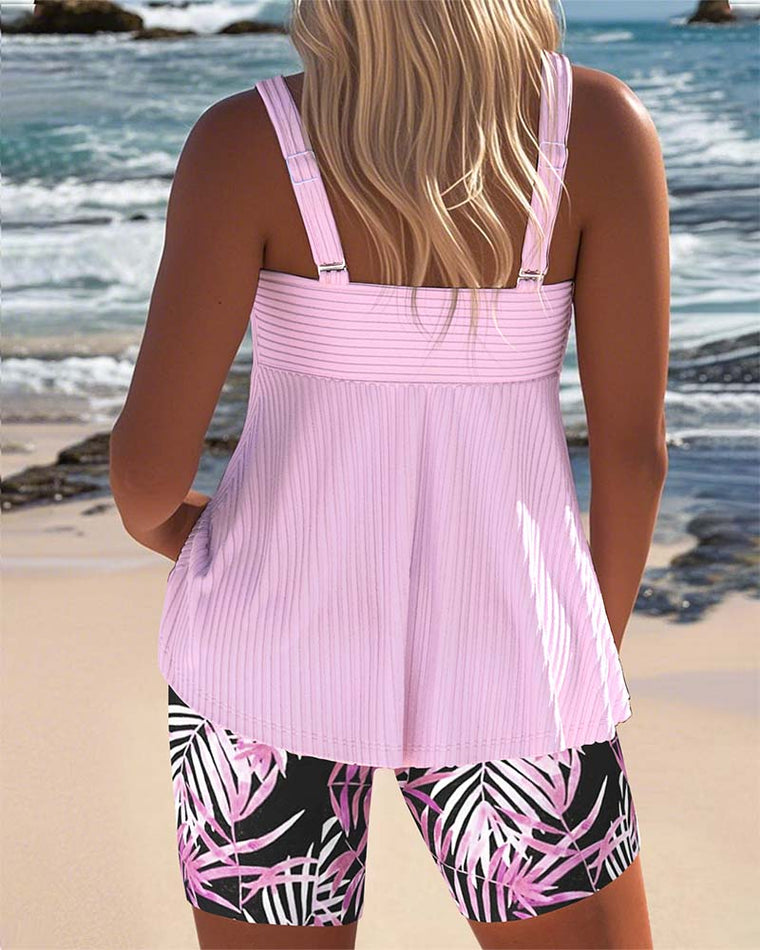 Marine - Tankini Sport Avec Legging Tropical