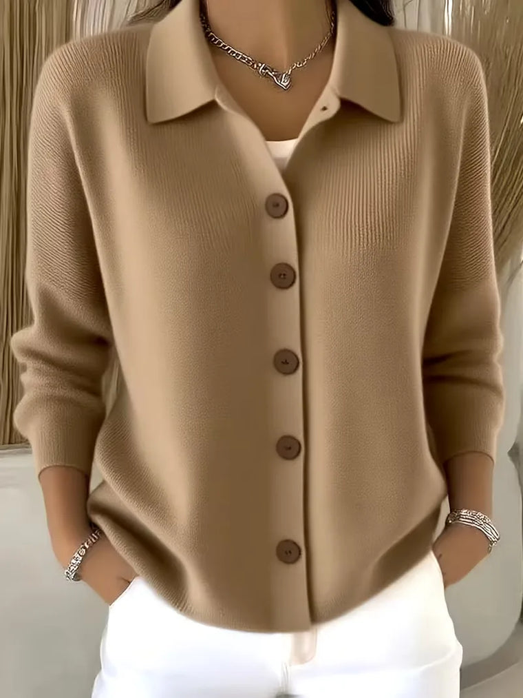 Camille - Cardigan Élégant Boutonné Col Chemise