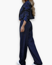 Costume Décontracté À Rayures Pour Femme | Stylé Et Confortable