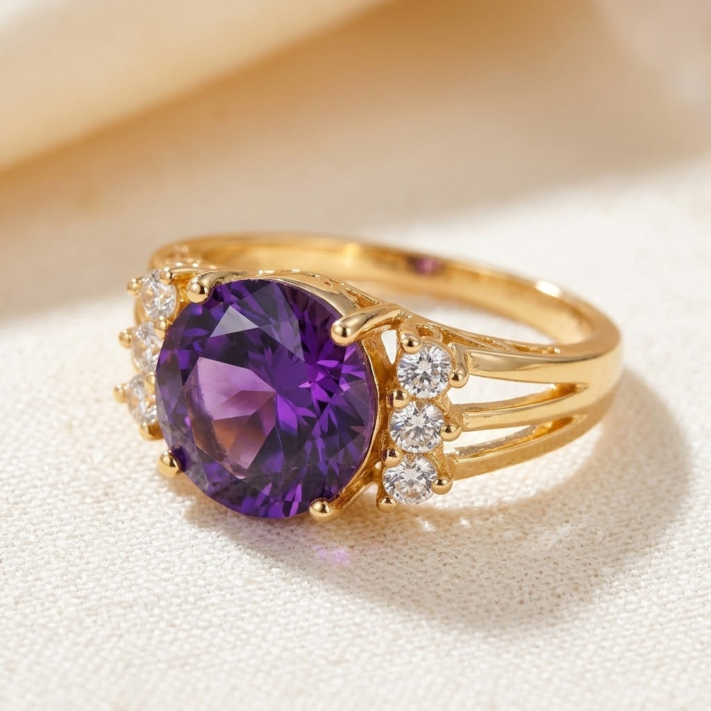 Bague en or avec améthyste à tige fendue — Doumira