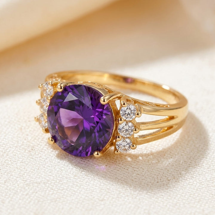 Bague en or avec améthyste à tige fendue — Doumira
