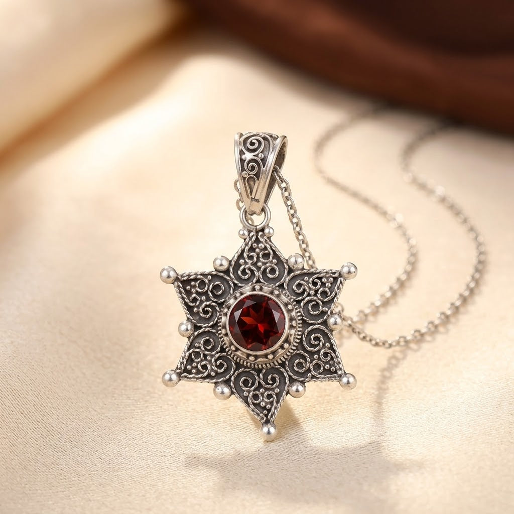 Collier Pendentif Étoile en Rubis Argenté — Doumira