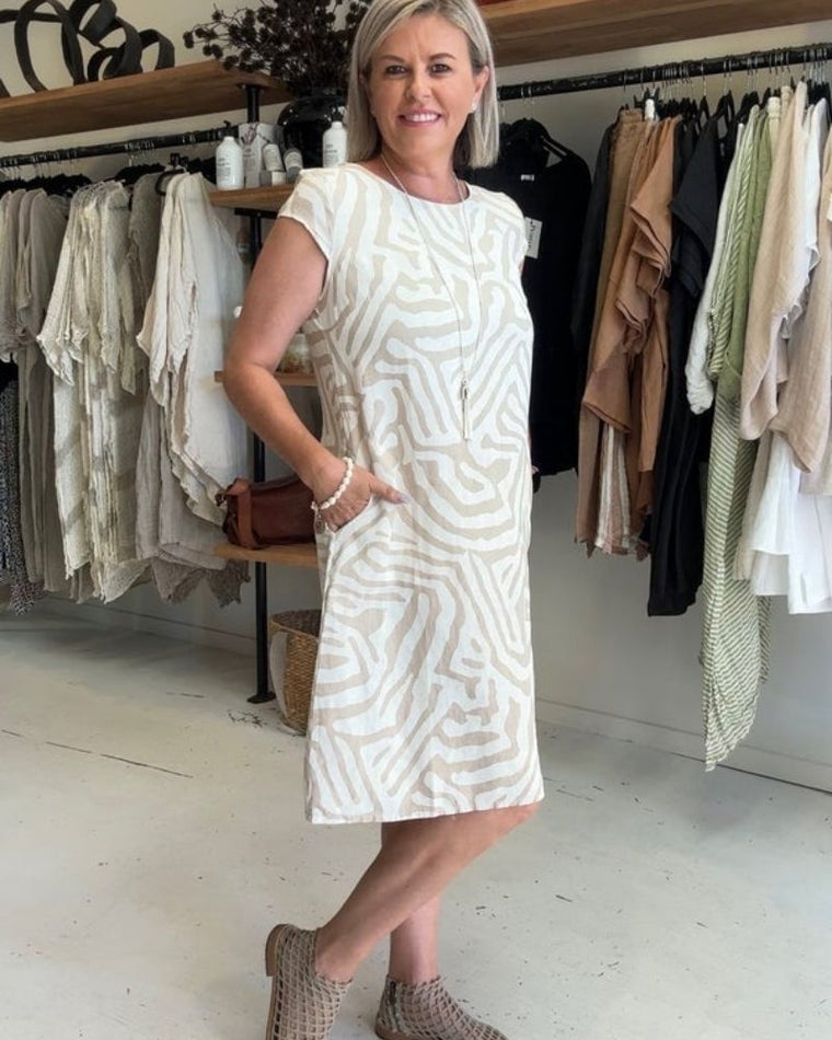 Patricia - Robe Courte Femme en Lin Imprimée