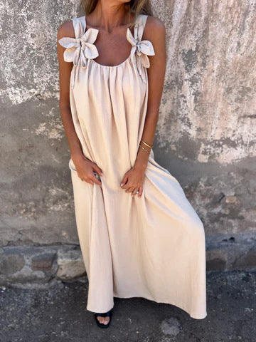 Aurélie - Robe Longue Femme Fluide à Bretelles Fleuries