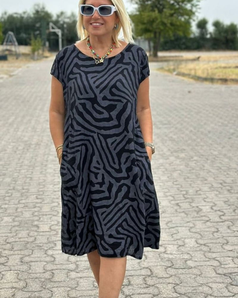 Patricia - Robe Courte Femme en Lin Imprimée