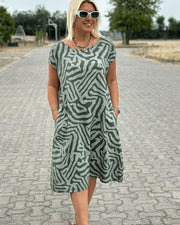 Patricia - Robe Courte Femme en Lin Imprimée