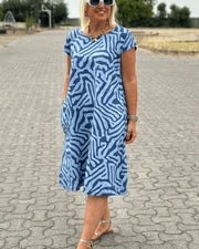 Patricia - Robe Courte Femme en Lin Imprimée
