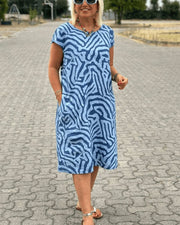 Patricia - Robe Courte Femme en Lin Imprimée