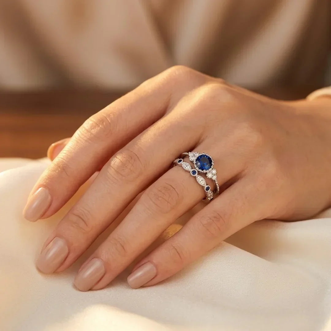 Bague Halo en Saphir Argenté — Doumira