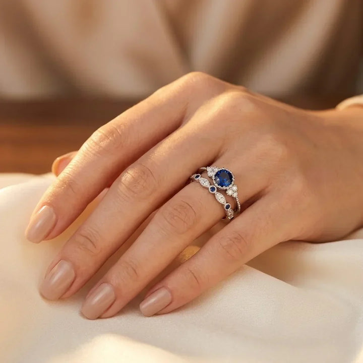 Bague Halo en Saphir Argenté — Doumira