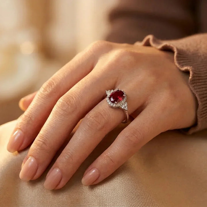 Bague Halo en Argent et Rubis — Doumira