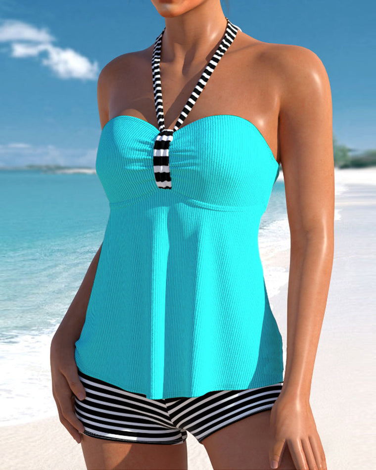 Chloé - Tankini Avec Col Licou Et Imprimé Rayé Tendance