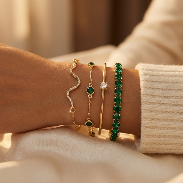 Ensemble de Bracelets en Or et Émeraude — Doumira