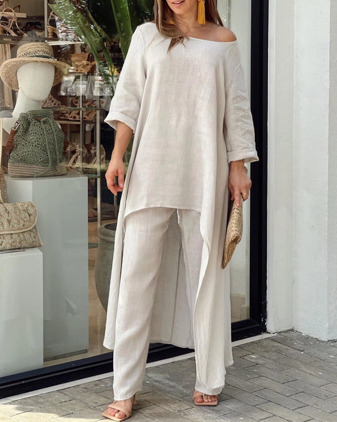 Juliette - Ensemble En Coton Et Lin Pour Automne, Style Décontracté