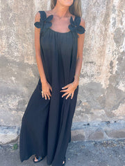 Aurélie - Robe Longue Femme Fluide à Bretelles Fleuries