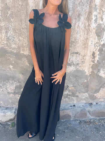 Aurélie - Robe Longue Femme Fluide à Bretelles Fleuries