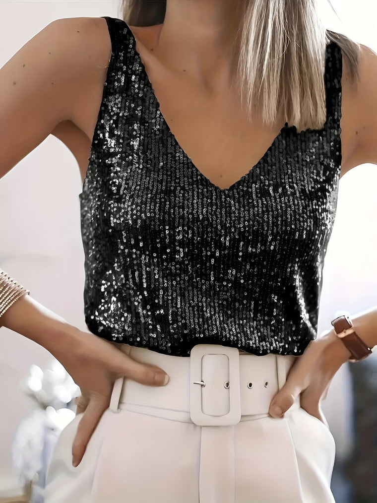 Débardeur Femme À Paillettes Sans Manches Col V - Léna