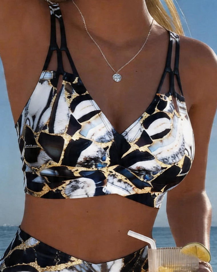 Inès - Bikini Flatteur Taille Haute Imprimé