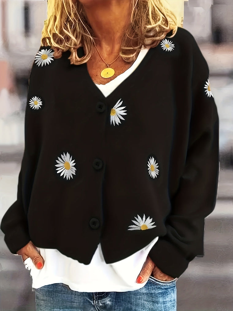 Nathalie - Cardigan Féminin Boutonné Fleuri