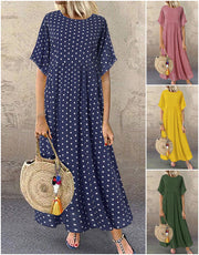 Monique - Robe Longue Femme à Pois Bohème