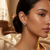 Boucles d'oreilles Halo en Or et Améthyste — Doumira