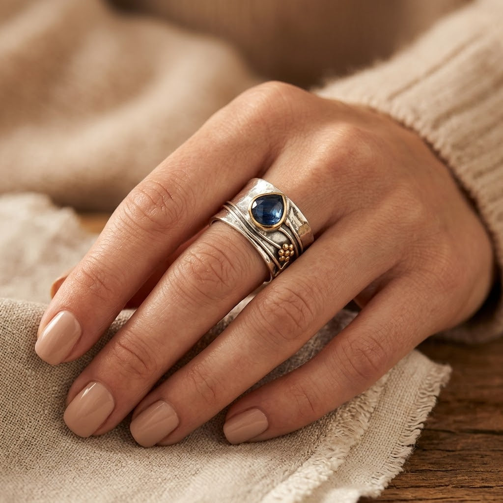 Bague avec Accent en Argent et Or — Doumira
