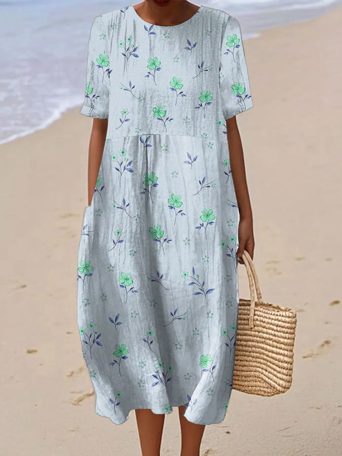 Robe Femme Imprimée Fleurs Manches Courtes - Julie