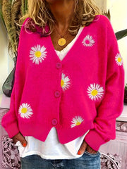 Nathalie - Cardigan Féminin Boutonné Fleuri