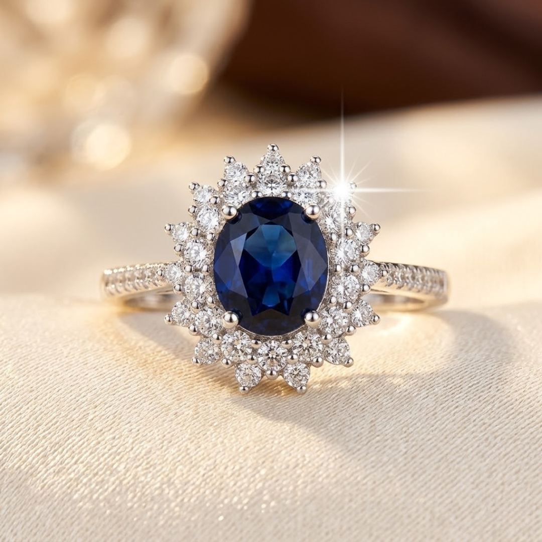 Bague Halo Saphir en Or — Doumira