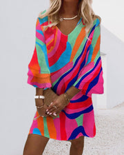 Bertille - Robe Fluide À Manches Cloche Avec Imprimé Multicolore Tendance