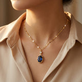 Collier Pendante Ovale en Or et Saphir — Doumira