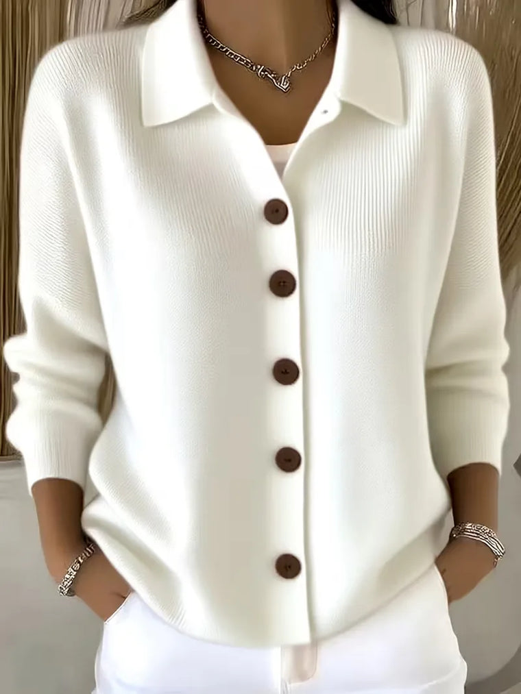 Camille - Cardigan Élégant Boutonné Col Chemise