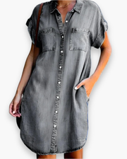 Robe Chemise En Denim Léger Pour Femme | Mini Élégante