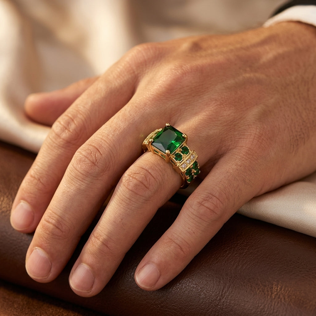 Bague géométrique en or émeraude — Doumira