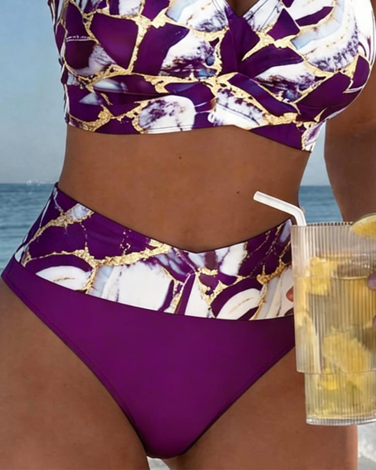 Inès - Bikini Flatteur Taille Haute Imprimé
