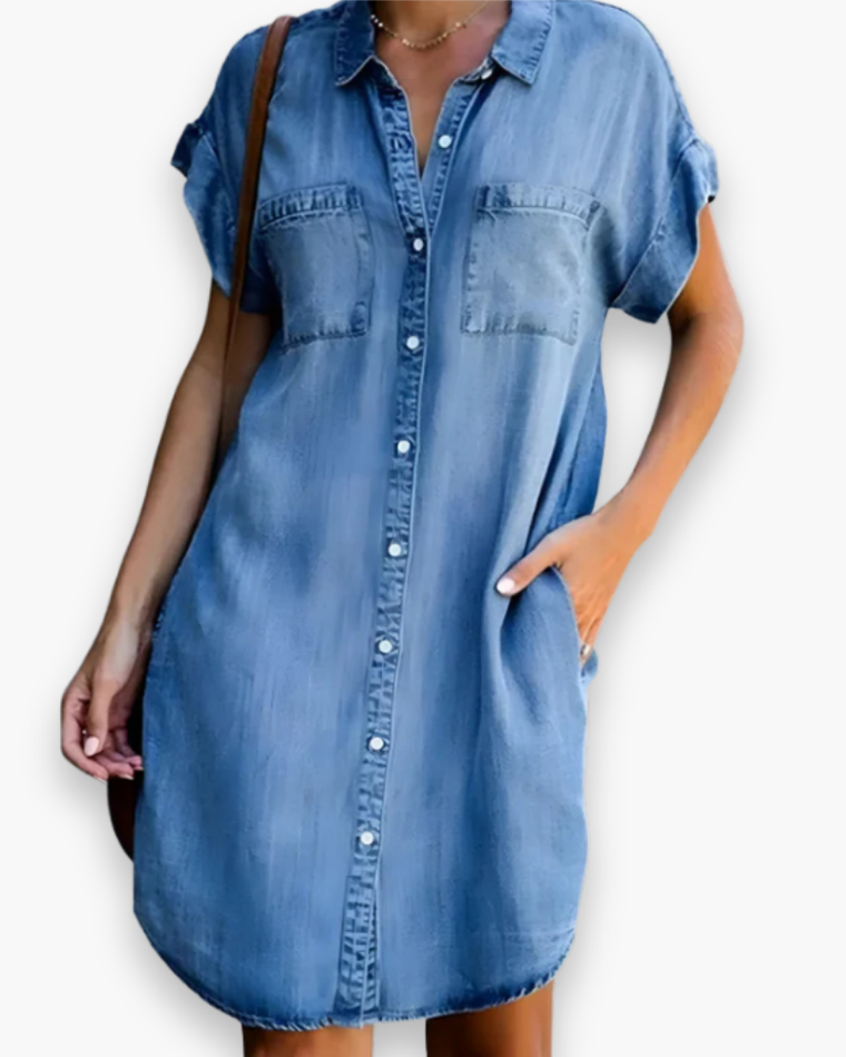 Robe Chemise En Denim Léger Pour Femme | Mini Élégante