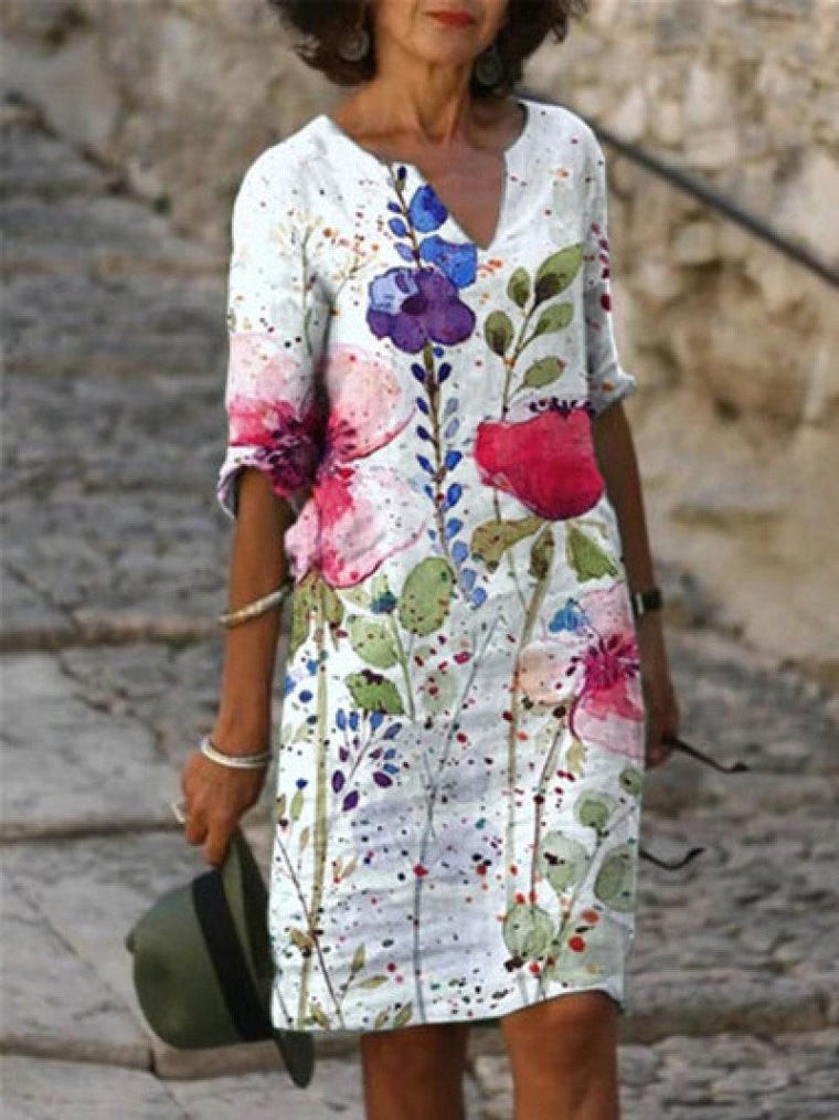 Charlotte - Robe Tunique Lin Fleurie Femme