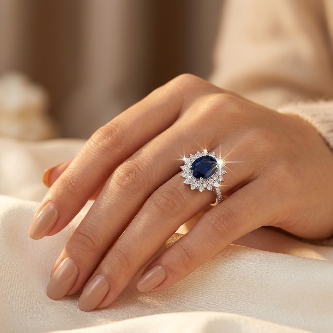 Bague Halo Saphir en Or — Doumira