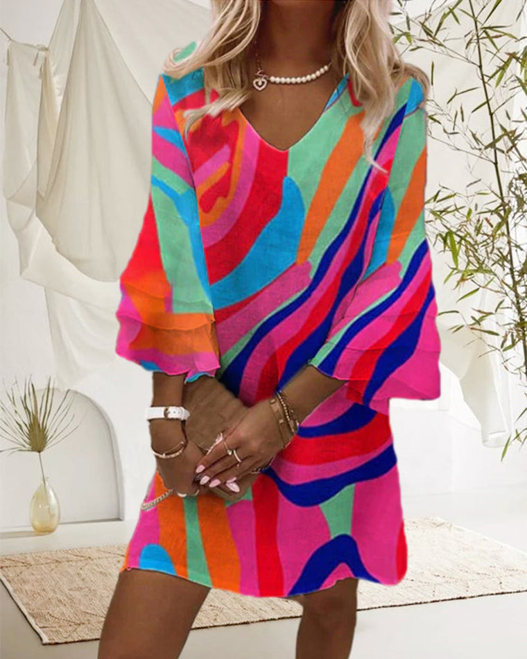 Bertille - Robe Fluide À Manches Cloche Avec Imprimé Multicolore Tendance