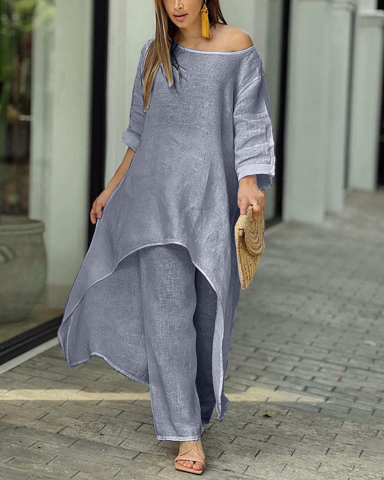 Juliette - Ensemble En Coton Et Lin Pour Automne, Style Décontracté