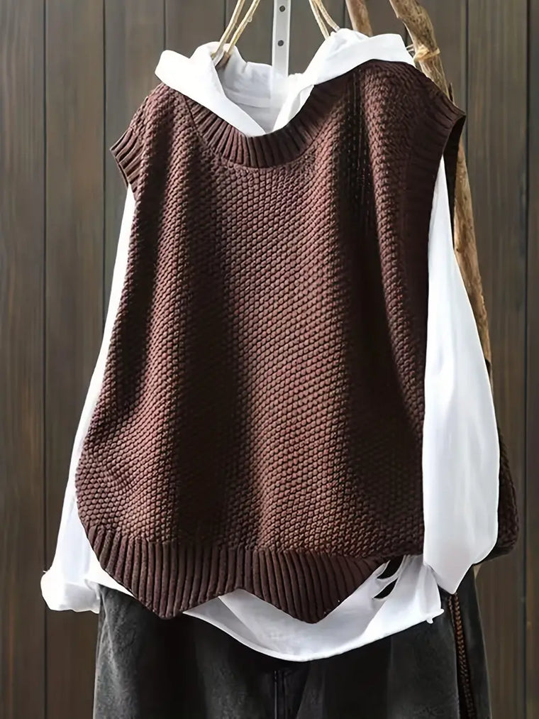 Camille - Pull Sans Manches Col Rond Débardeur Chic Femme