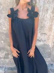 Aurélie - Robe Longue Femme Fluide à Bretelles Fleuries