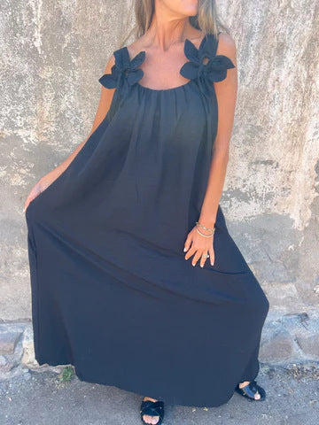 Aurélie - Robe Longue Femme Fluide à Bretelles Fleuries