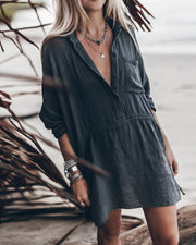 Christine - Robe Chemise Courte en Lin Décontractée