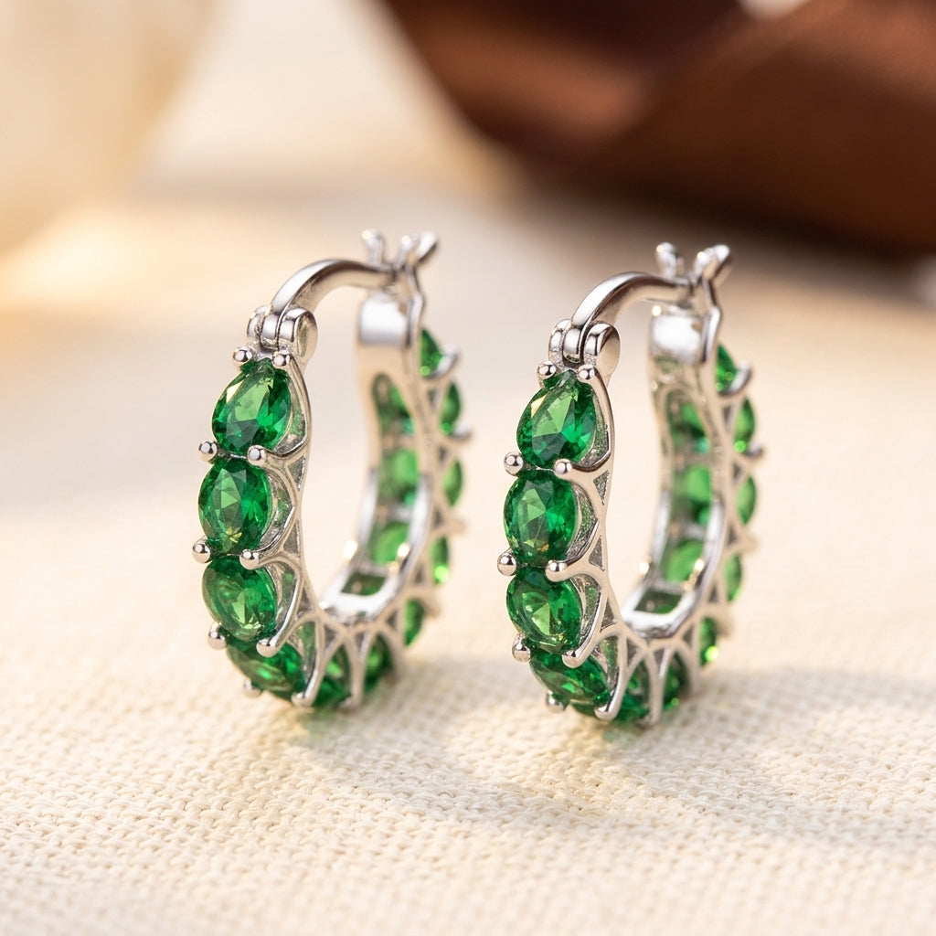 Boucles d'oreilles créoles en or émeraude — Doumira