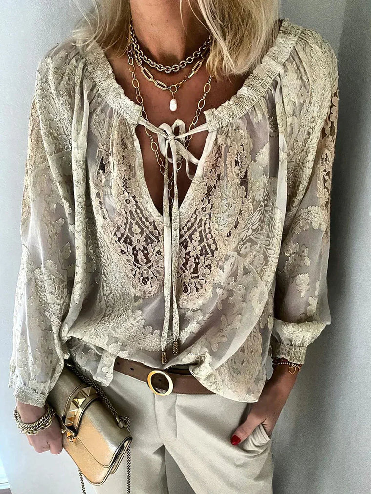 Blouse Femme En Dentelle Col V Bohème - Apolline