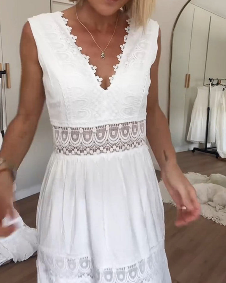 Robe Longue Femme En Dentelle Blanche Bohème - Sylvie