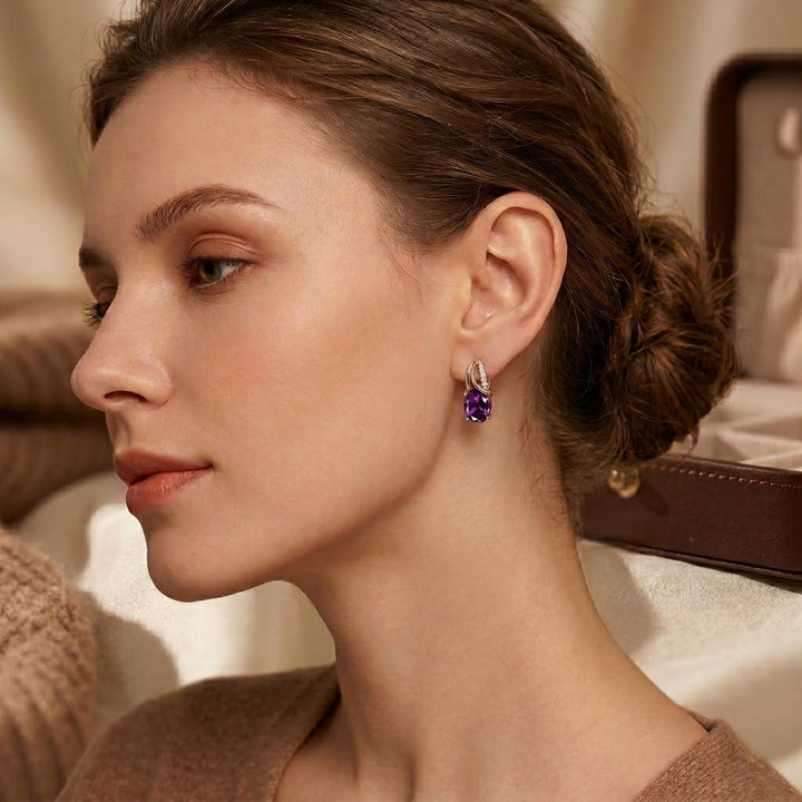 Boucles d'oreilles créoles en or et améthyste — Doumira