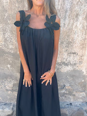 Aurélie - Robe Longue Femme Fluide à Bretelles Fleuries